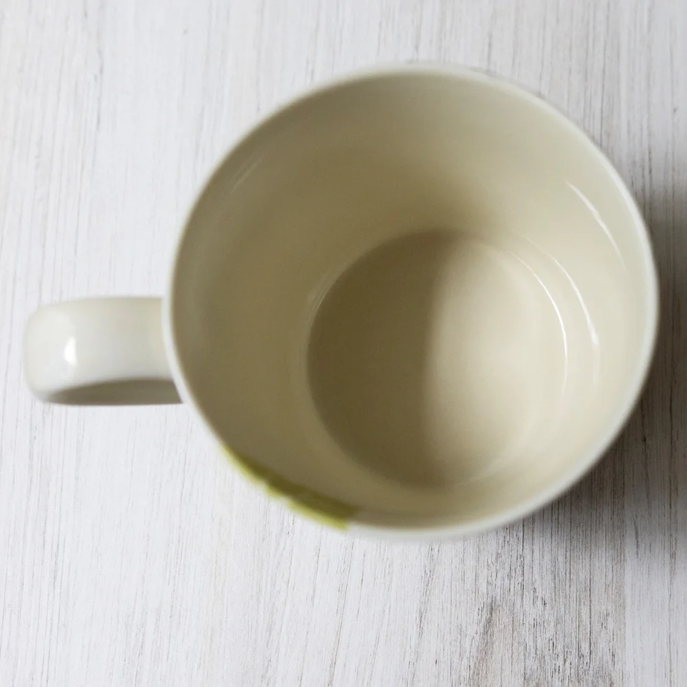 Set of 2 Crate and Barrel leaf mugs Barbara Eigen green gray brown 10 oz 3.25